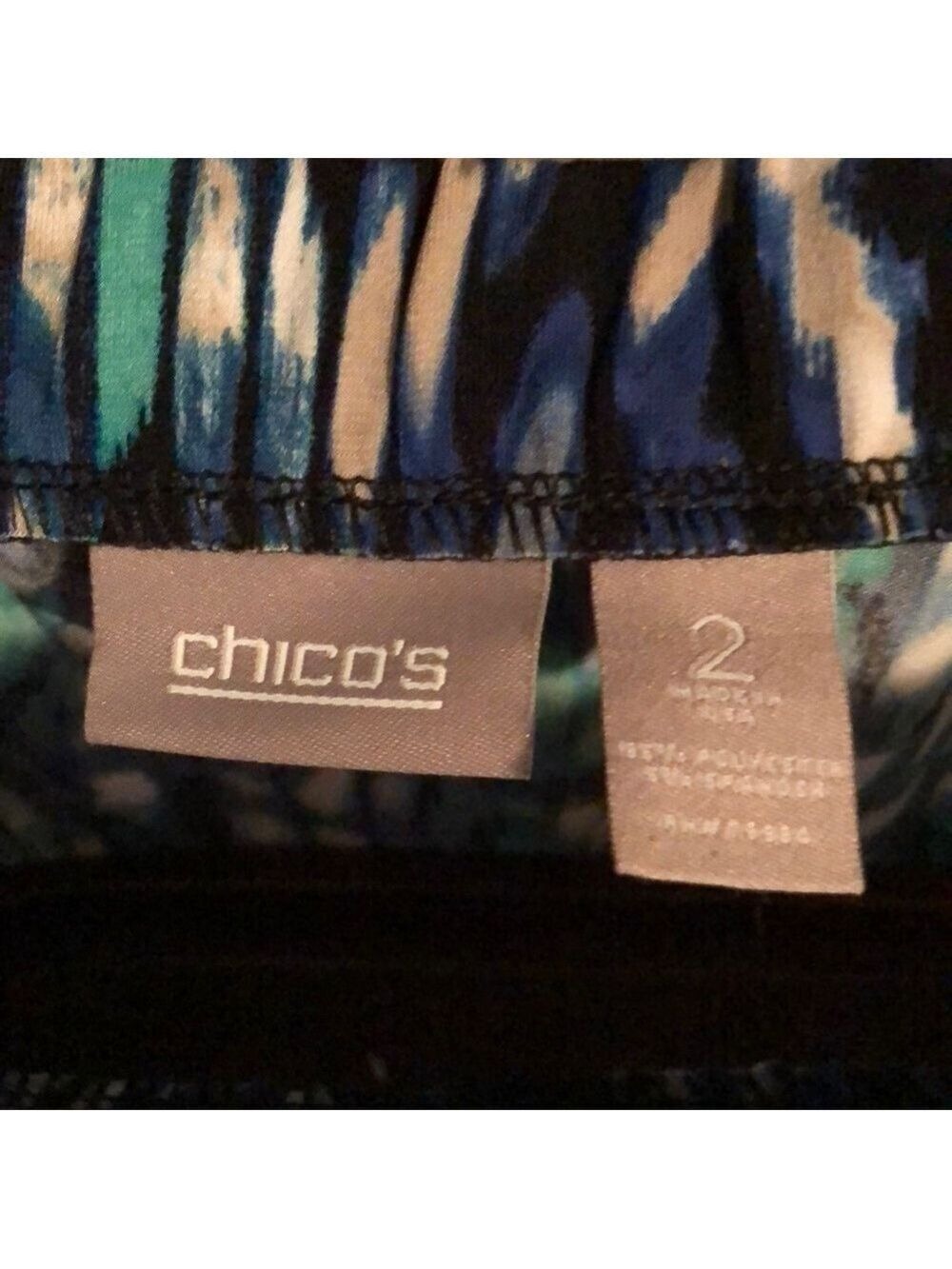 Chico’s Abstract Print Midi Skirt Blue Turquoise Black White Size 2 (L) - Picture 3 of 6